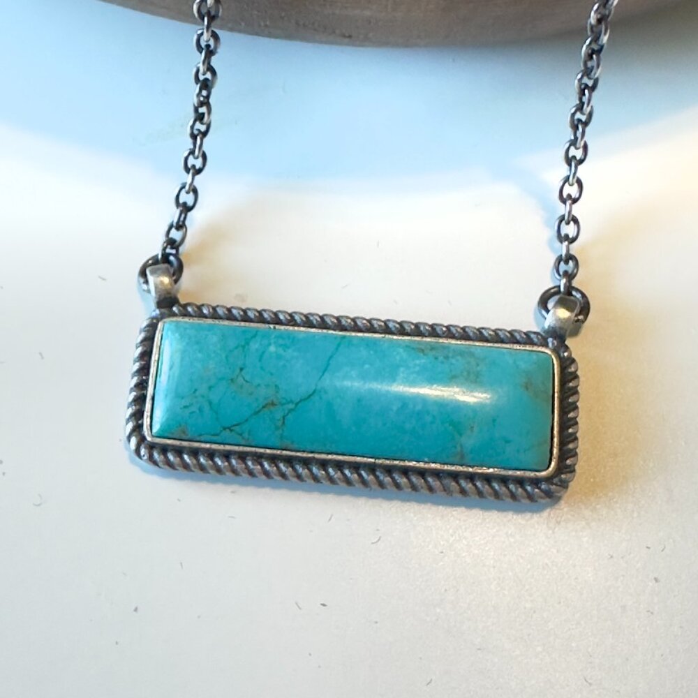 Authentic Sterling Silver and Turquoise Bar Necklace